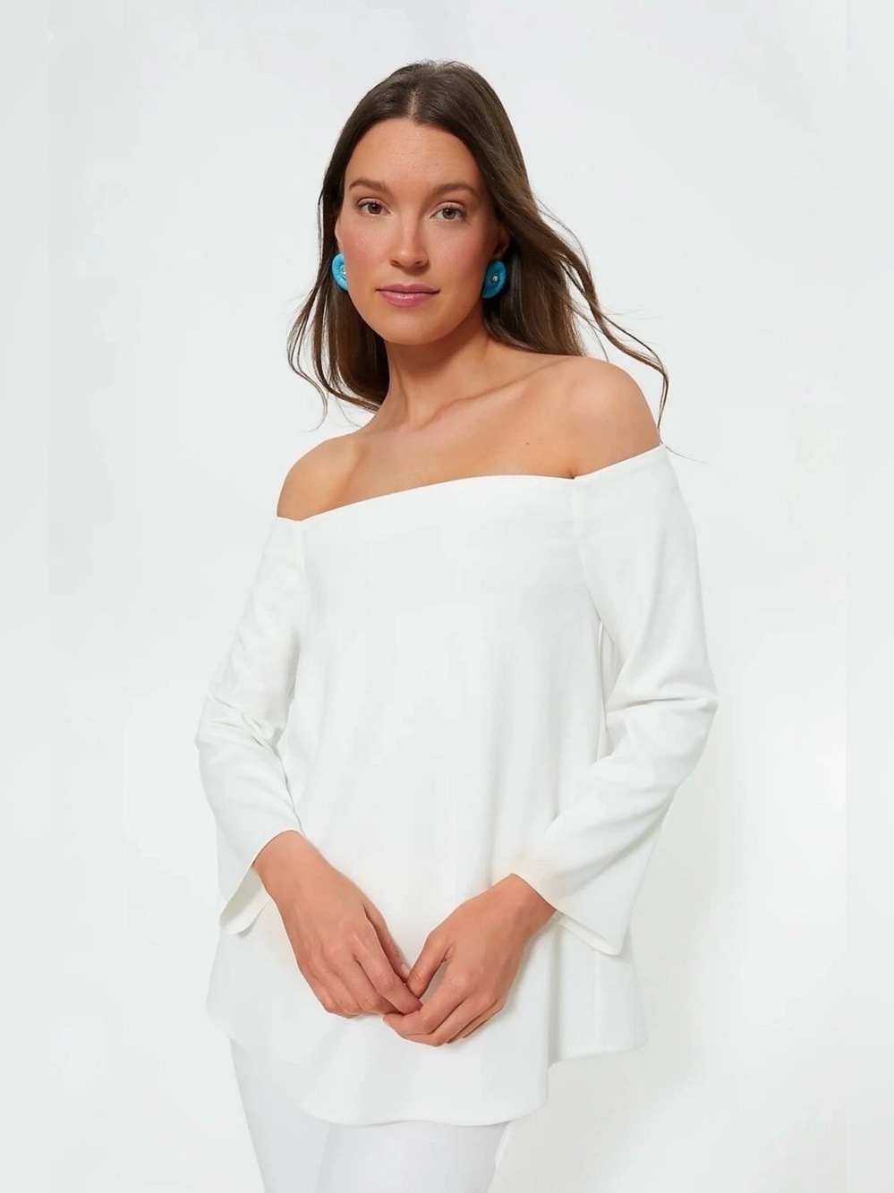 Tuckernuck Miranda Off Shoulder Top Small Ivory Flare Sleeve Minimalist Bride
